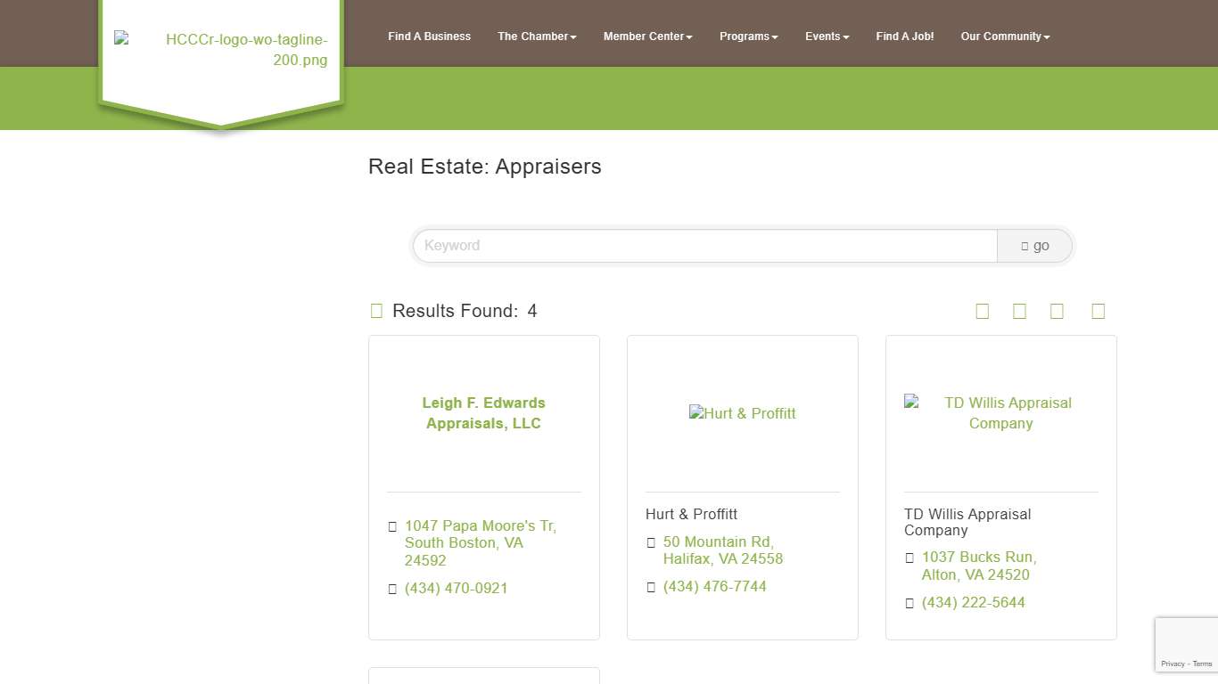 Real Estate: Appraisers Category Halifax County Chamber of Commerce