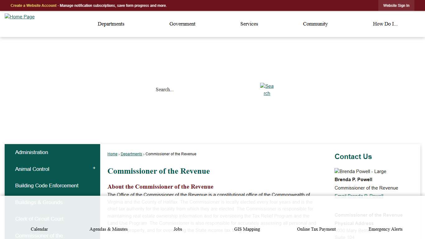 Commissioner of the Revenue Halifax County, VA