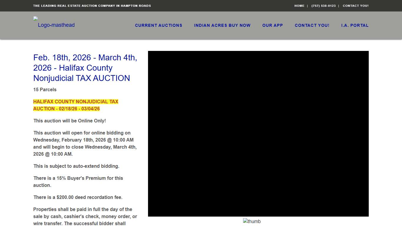 Feb. 18th, 2026 - March 4th, 2026 - Halifax County Nonjudicial TAX AUCTION
